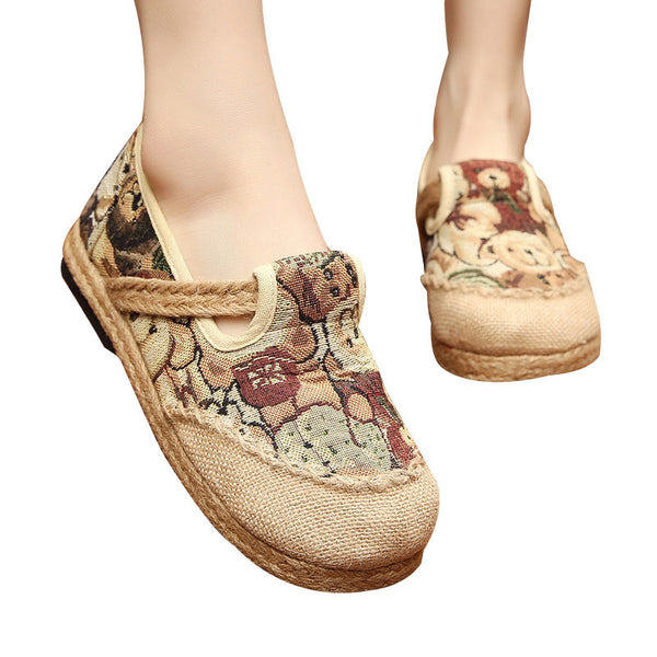 Easy To Wear Ethnic Women's Shoes Hot Comfortable Non Slip Breathable Cotton and Hemp Bear Cloth Shoes