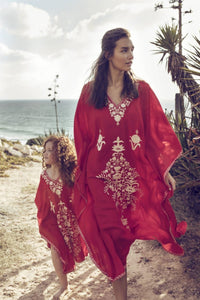 Boho Style Red Embroidered Robe Beach Dress