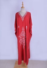 Load image into Gallery viewer, Boho Style Red Embroidered Robe Beach Dress