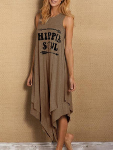 Simple European and American Letters Printed Casual Long-necked Short-sleeved Vest Dress