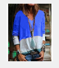 Load image into Gallery viewer, V-collar Collage Tie Long-sleeved Casual Blouse T-shirt