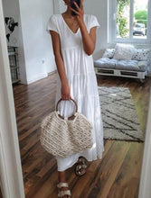 Load image into Gallery viewer, V-neck-fold Short Sleeve Multi-layer Casual Long-dress Dress