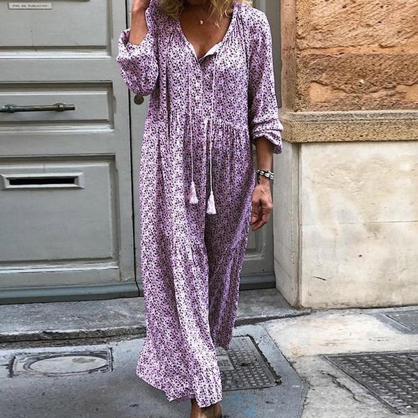 Bohemia The Stamp Long Sleeve V-Neck Casual Dress Female