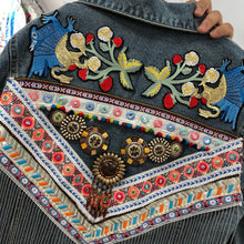 Load image into Gallery viewer, National Wind Thai Heavy Duty Embroidery Stitching Flow Su Loose Long-sleeved Denim Jacket