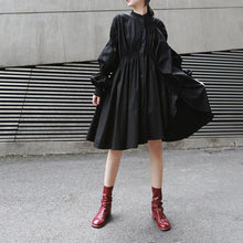 Load image into Gallery viewer, Loose personality fashion pleated stand collar Lantern Sleeve solid color irregular dress