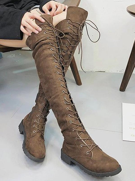Winter Solid Bandage Over-the-knee Boots