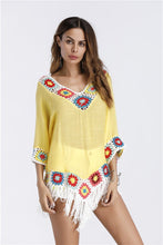 Load image into Gallery viewer, Bohemian Hook crochet large size bamboo cotton long coat Yellow and White color