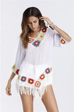 Load image into Gallery viewer, Bohemian Hook crochet large size bamboo cotton long coat Yellow and White color