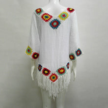 Load image into Gallery viewer, Bohemian Hook crochet large size bamboo cotton long coat Yellow and White color
