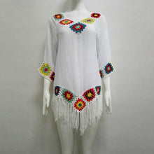 Load image into Gallery viewer, Bohemian Hook crochet large size bamboo cotton long coat Yellow and White color