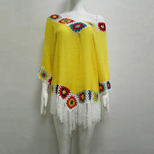 Load image into Gallery viewer, Bohemian Hook crochet large size bamboo cotton long coat Yellow and White color