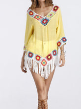 Load image into Gallery viewer, Bohemian Hook crochet large size bamboo cotton long coat Yellow and White color