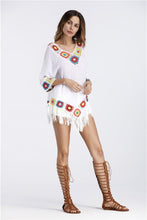 Load image into Gallery viewer, Bohemian Hook crochet large size bamboo cotton long coat Yellow and White color
