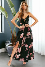 Load image into Gallery viewer, Floral Print Spaghetti Strap Back Cross Split Beach Maxi Dress