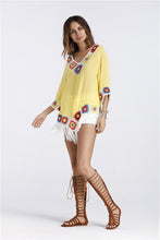 Load image into Gallery viewer, Bohemian Hook crochet large size bamboo cotton long coat Yellow and White color