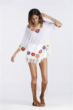 Load image into Gallery viewer, Bohemian Hook crochet large size bamboo cotton long coat Yellow and White color