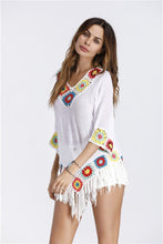Load image into Gallery viewer, Bohemian Hook crochet large size bamboo cotton long coat Yellow and White color