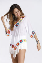 Load image into Gallery viewer, Bohemian Hook crochet large size bamboo cotton long coat Yellow and White color