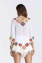 Load image into Gallery viewer, Bohemian Hook crochet large size bamboo cotton long coat Yellow and White color