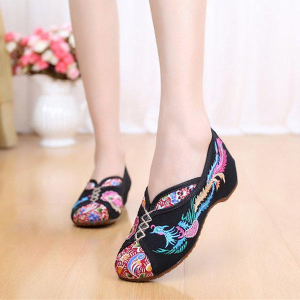 Phoenix Embroidered Old peking Vintage Flat Shoes