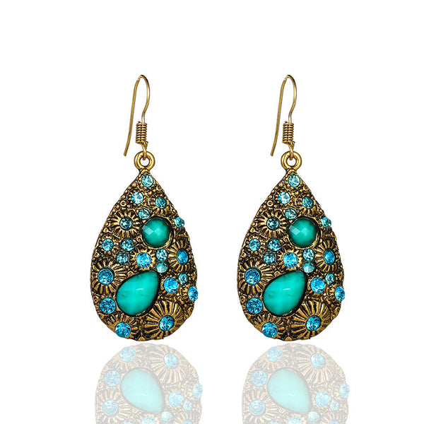 Creative Water Drop Gem Inlaid  Ancient National Style Earrings