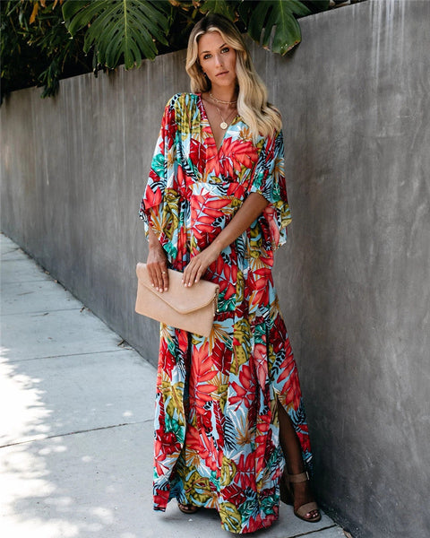 Big Flower Beach Cover Up Vacation Sun Protection Shirt Robe Dress Bikini Cover Up