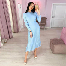 Load image into Gallery viewer, Fashion women&#39;s medium length sweater knitted solid Pleated Dress