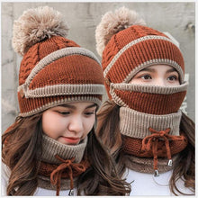 Load image into Gallery viewer, Winter Beanie Hat Scarf and Wind Proof Set 3 Pieces Thick Warm Knit Cap For Women