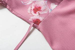 New Lotus leaf print A Hem V-neck chiffon short-sleeved dress