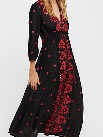 2018 new arrival Bohemian choke chili small sleeves in the long section of the dress