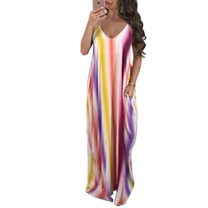 New Spaghetti Strap Printed Loose Beach Maxi Dress