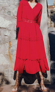 VINTAGE LACE BOHO HALF-SLEEVE LONG DRESS