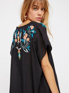 Bohemian style embroidered seaside resort DEEP V-neck sexy dress