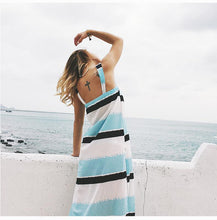 Load image into Gallery viewer, Sexy Stripe Deep V Neck Sleeveless Side Split Beach Maxi Dress