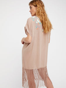 Bohemian style embroidered seaside resort DEEP V-neck sexy dress