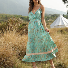 Load image into Gallery viewer, Bohemian Wind Printed Flounced V-neck Suspender Dress