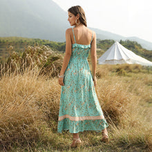 Load image into Gallery viewer, Bohemian Wind Printed Flounced V-neck Suspender Dress