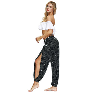 Star Digital Printing Women's Drawstring Side Fork Casual Trousers Loose Waist Foot Light Cage Pants 14