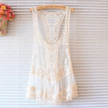 Load image into Gallery viewer, Lace Vest Skirt Blouse Mesh Yarn Embroidery Hook Flower Halter Top Cover-up