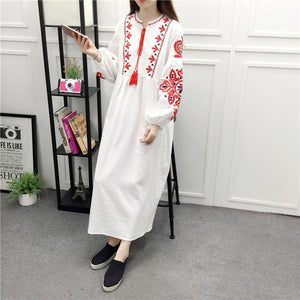 Embroidery Long Sleeve Loose Casual Maxi Dress