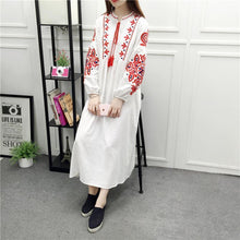 Load image into Gallery viewer, Embroidery Long Sleeve Loose Casual Maxi Dress