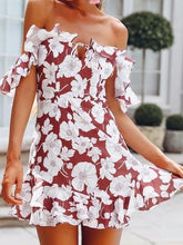 Load image into Gallery viewer, Flower Off Shoulder Backless Beach Mini Dress