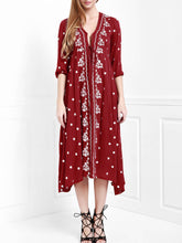 Load image into Gallery viewer, 9 Colors Bohemian embroidered V-neck waist dress