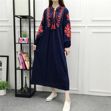 Load image into Gallery viewer, Embroidery Long Sleeve Loose Casual Maxi Dress