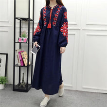 Load image into Gallery viewer, Embroidery Long Sleeve Loose Casual Maxi Dress