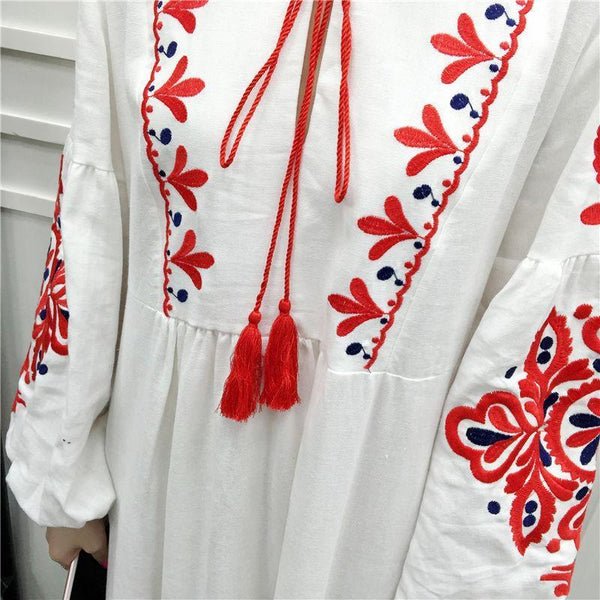 Embroidery Long Sleeve Loose Casual Maxi Dress