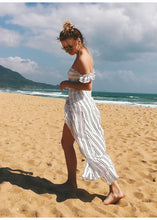 Load image into Gallery viewer, New Sexy Stripe Strapless Backless Irregular Beach Maxi Dress