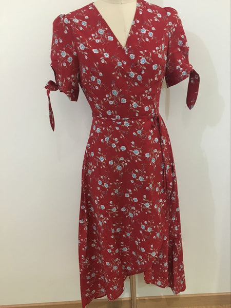 V-NECK HALF-SLEEVE FLORAL BOHO LONG DRESS