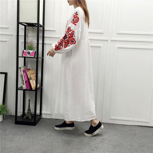 Embroidery Long Sleeve Loose Casual Maxi Dress