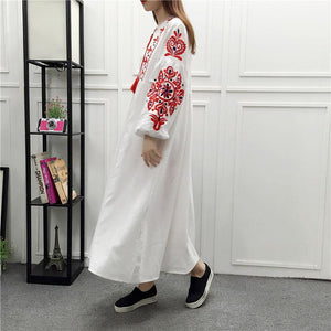 Embroidery Long Sleeve Loose Casual Maxi Dress